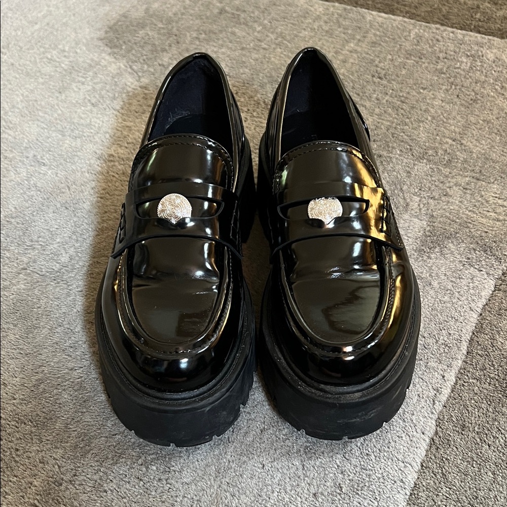 Madden Girl Shiny Black Loafers